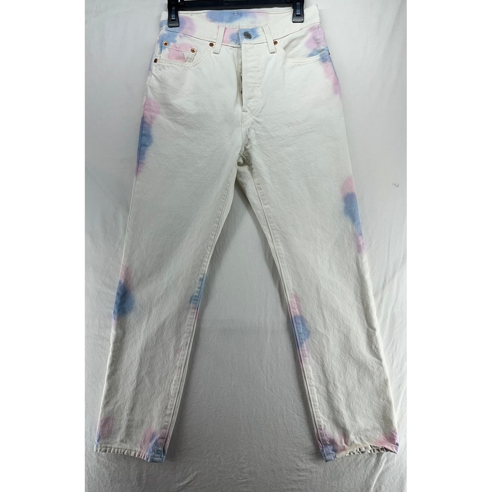 Levis 501 Tie Dye Jeans White Pink Blue Size 27 Straight Leg High Rise